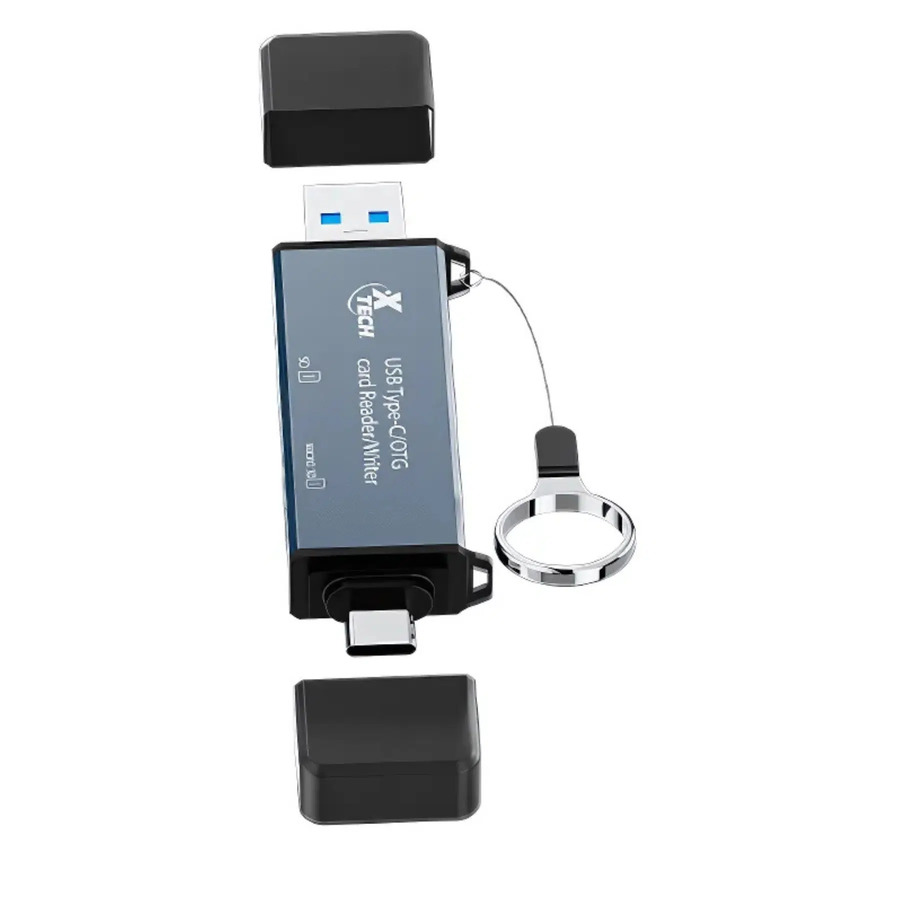 LECTOR XTECH DUAL DE TARJETAS 2 EN 1 TIPO MACHO USB-C Y USB 3.0 OTG